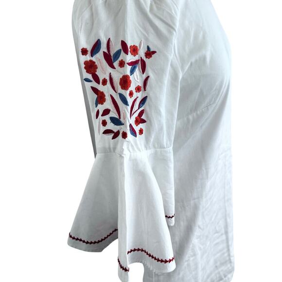MUDPIE Michelle White Cotton Sheath Dress Floral Embroidered Bell Sleeves Sz S - Picture 5 of 12